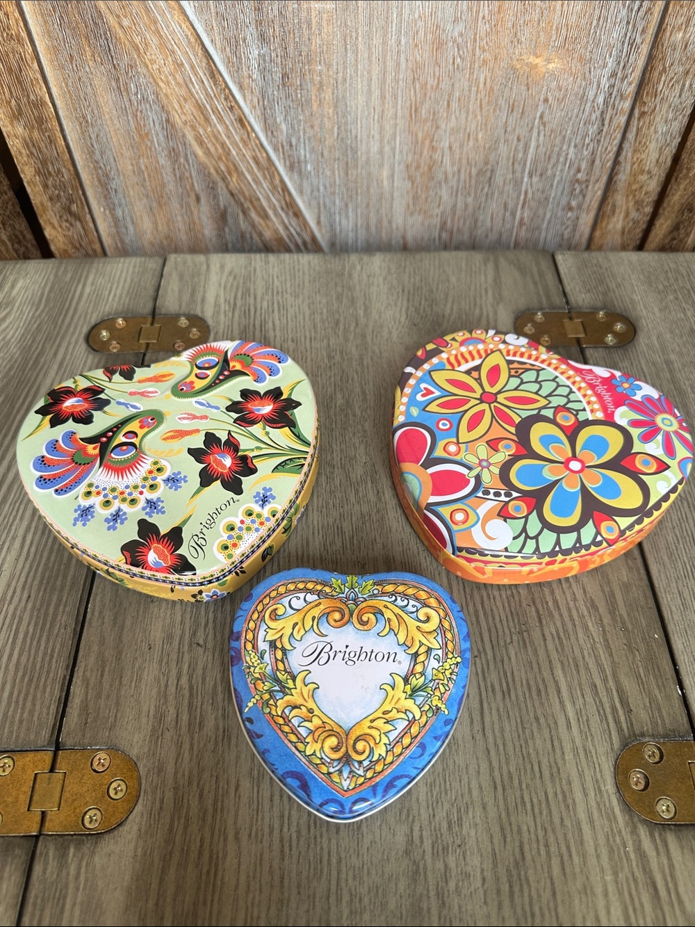 Brighton Jewelry Tin Heart Shaped Metal Trinket Boxes Set of 3